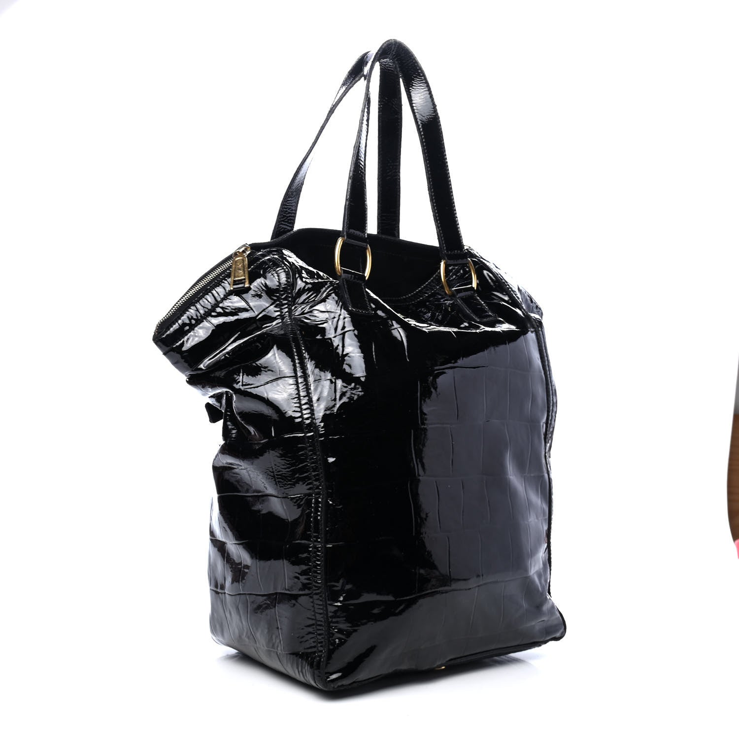 Saint Laurent Patent Crocodile Embossed Medium Downtown Tote Black 2 of 5