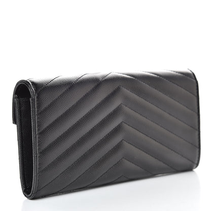 Saint Laurent Grain De Poudre Matelasse Chevron Monogram Flap Wallet Black 3 of 8