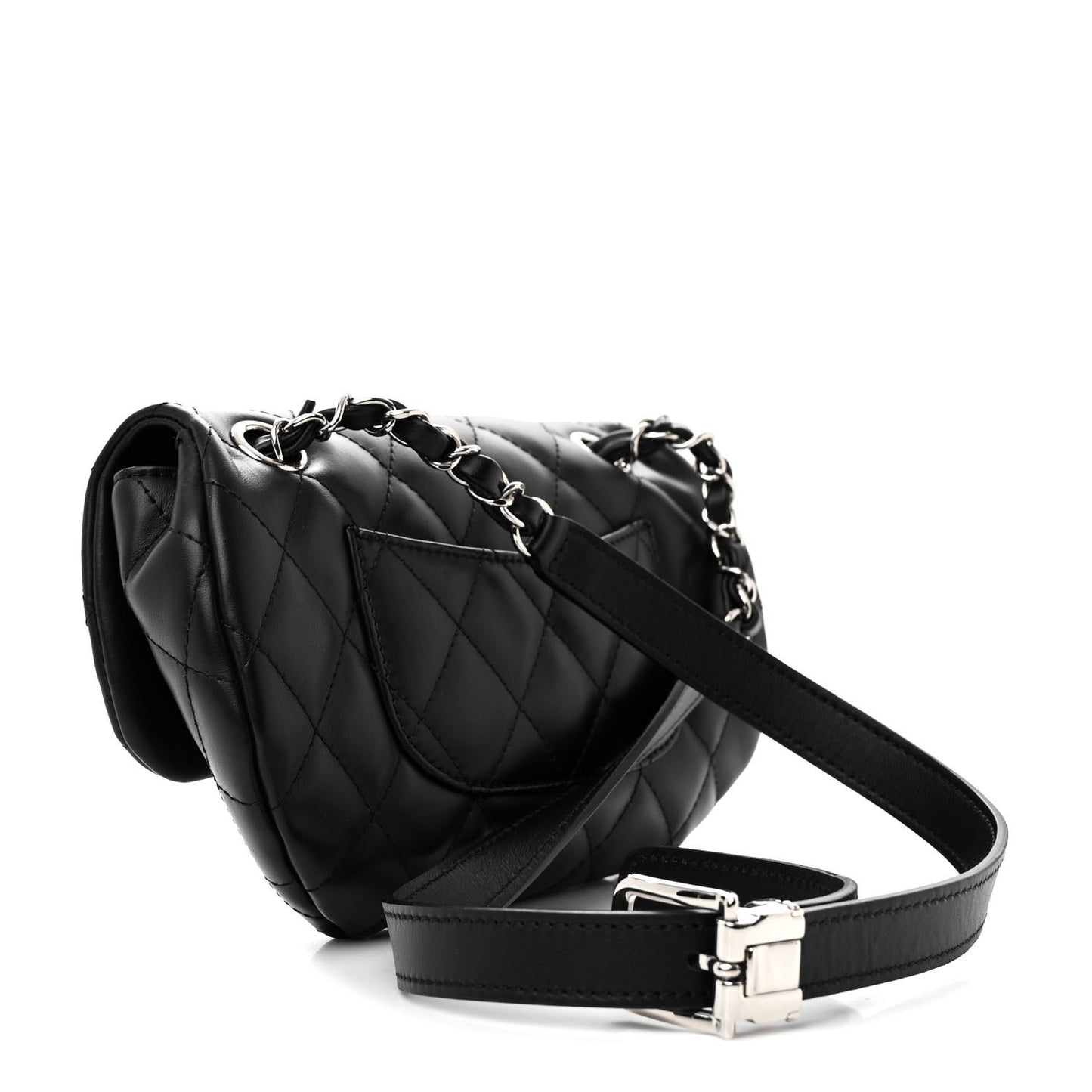 Calfskin Quilted CC Uniform Flap Belt Bag Black