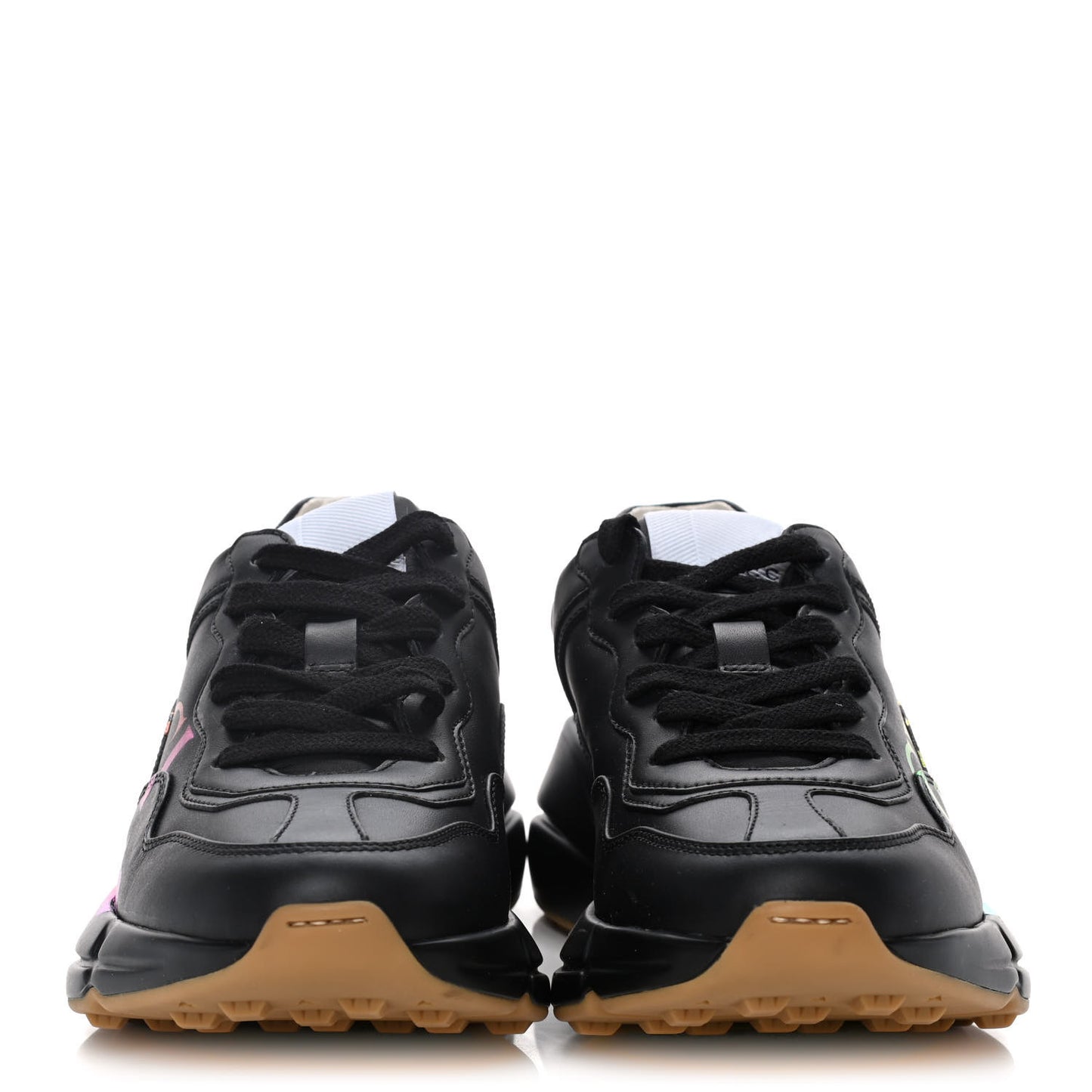 Calfskin Iridescent Logo Womens Rhyton Sneakers 35 Black