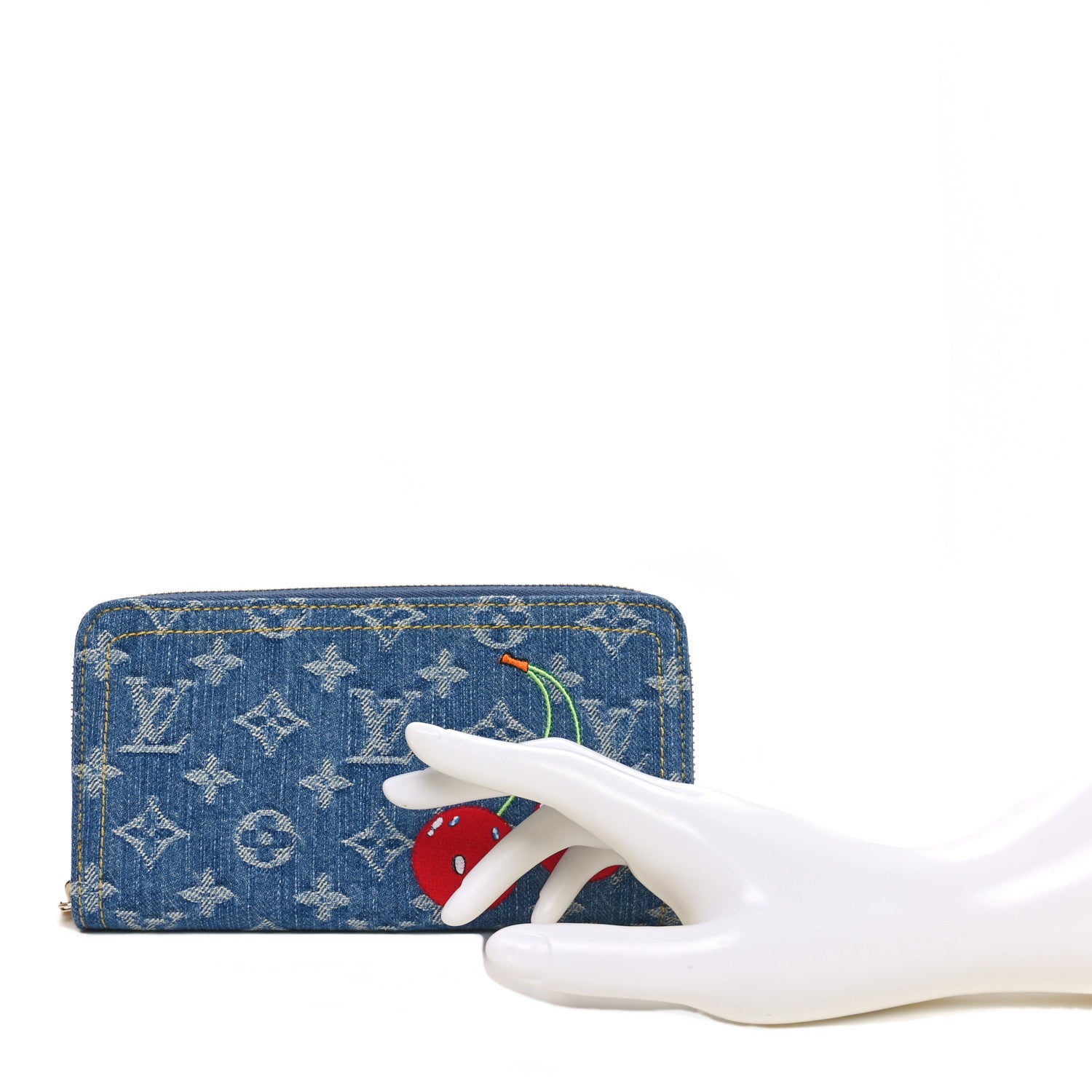 Louis Vuitton LV X TM Monogram Denim Cerises Zippy Wallet Blue 2 of 9