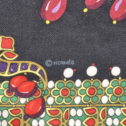 Hermes Cashmere Silk Parures Des Maharajas Shawl 140 Noir Vert Rouge 3 of 7