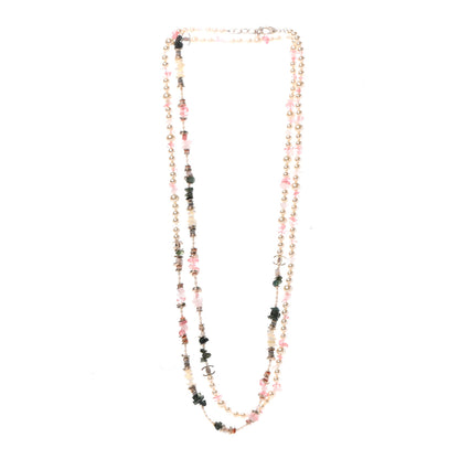 Chanel Pearl Stone CC Long Necklace Gold Pink Multicolor 3 of 5