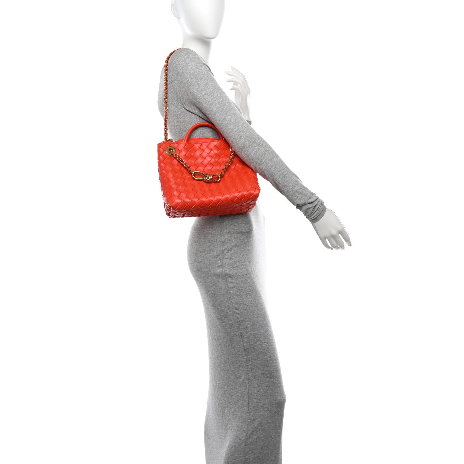 Bottega Veneta Nappa Intrecciato Small Andiamo With Chain Shoulder Bag Orange 3 of 9