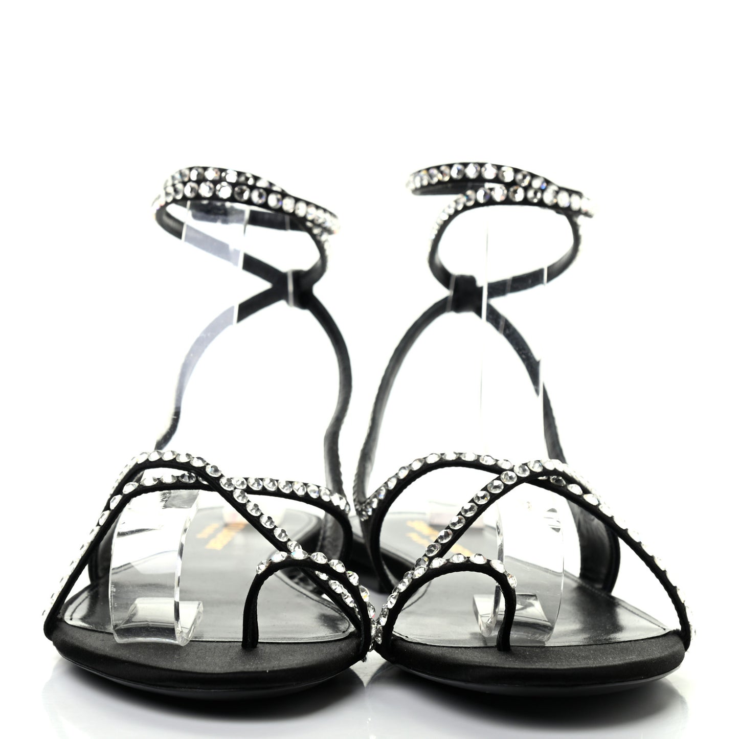 Satin Crystal Gia Ankle Strap Sandals 38.5 Black