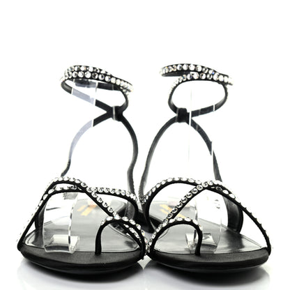Saint Laurent Satin Crystal Gia Ankle Strap Sandals 38.5 Black 2 of 7