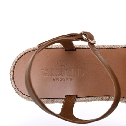Valentino Garavani Suede Calfskin Tropical Bow Espadrille Platform Wedge Sandals 37 Brown 7 of 10