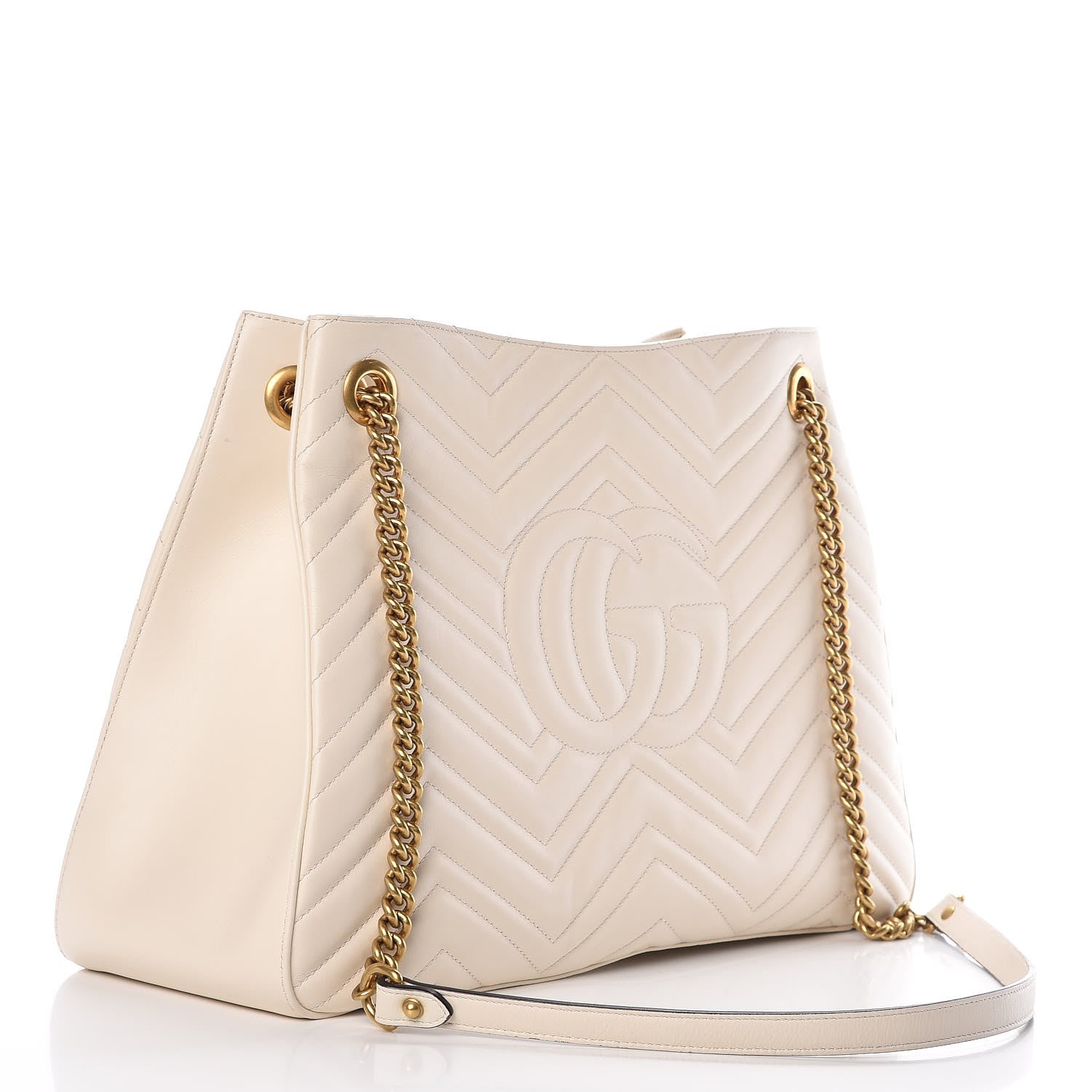 Gucci Calfskin Matelasse Medium GG Marmont Shoulder Tote Bag White 3 of 12