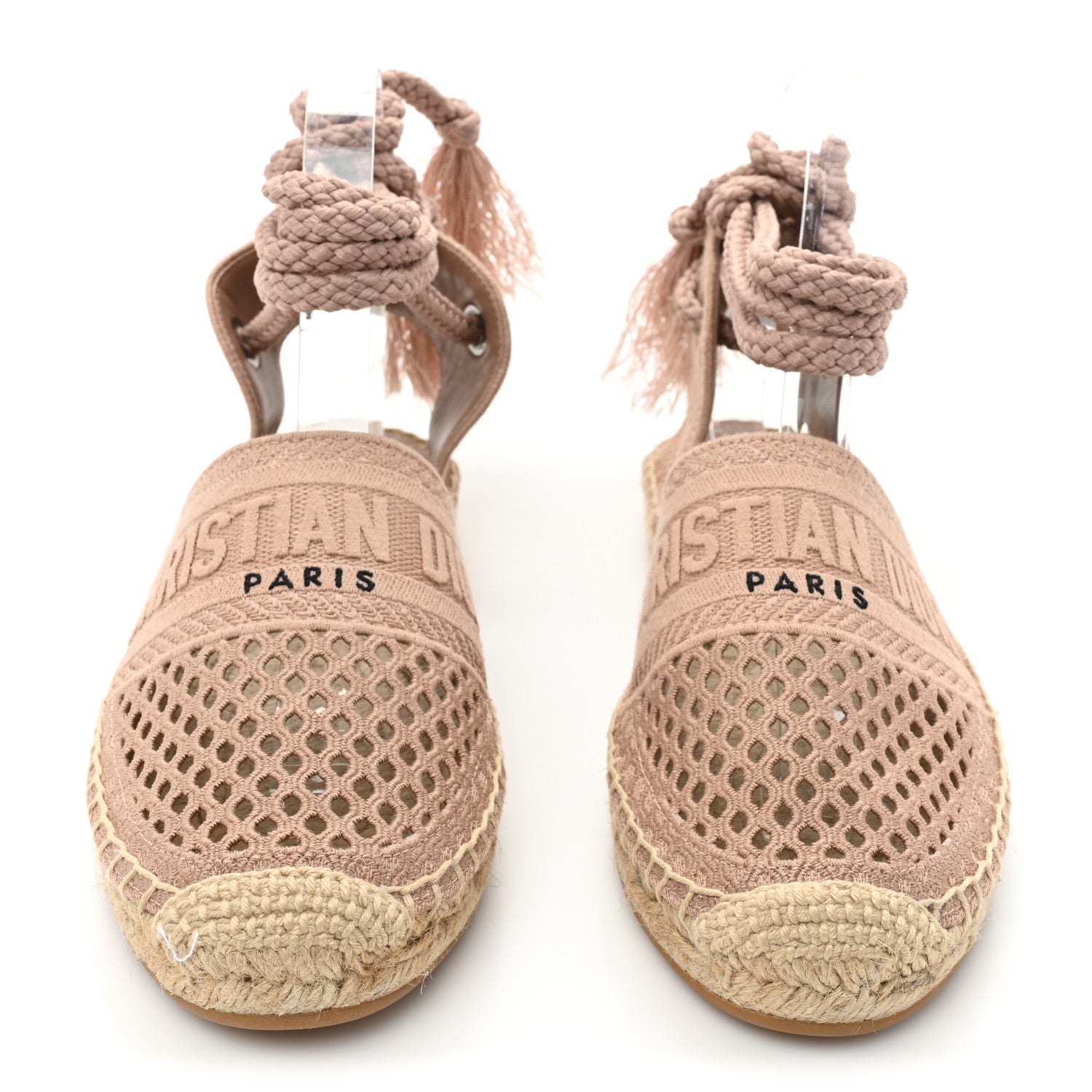 Christian Dior Canvas Embroidered Granville Ankle Tie Espadrilles Flats 37.5 Clay 2 of 8