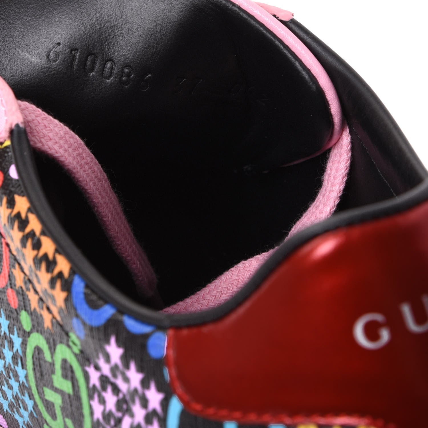 Gucci GG Supreme Monogram Psychedelic Womens Ace Sneakers 37 Black Multicolor Sugar Pink 8 of 9