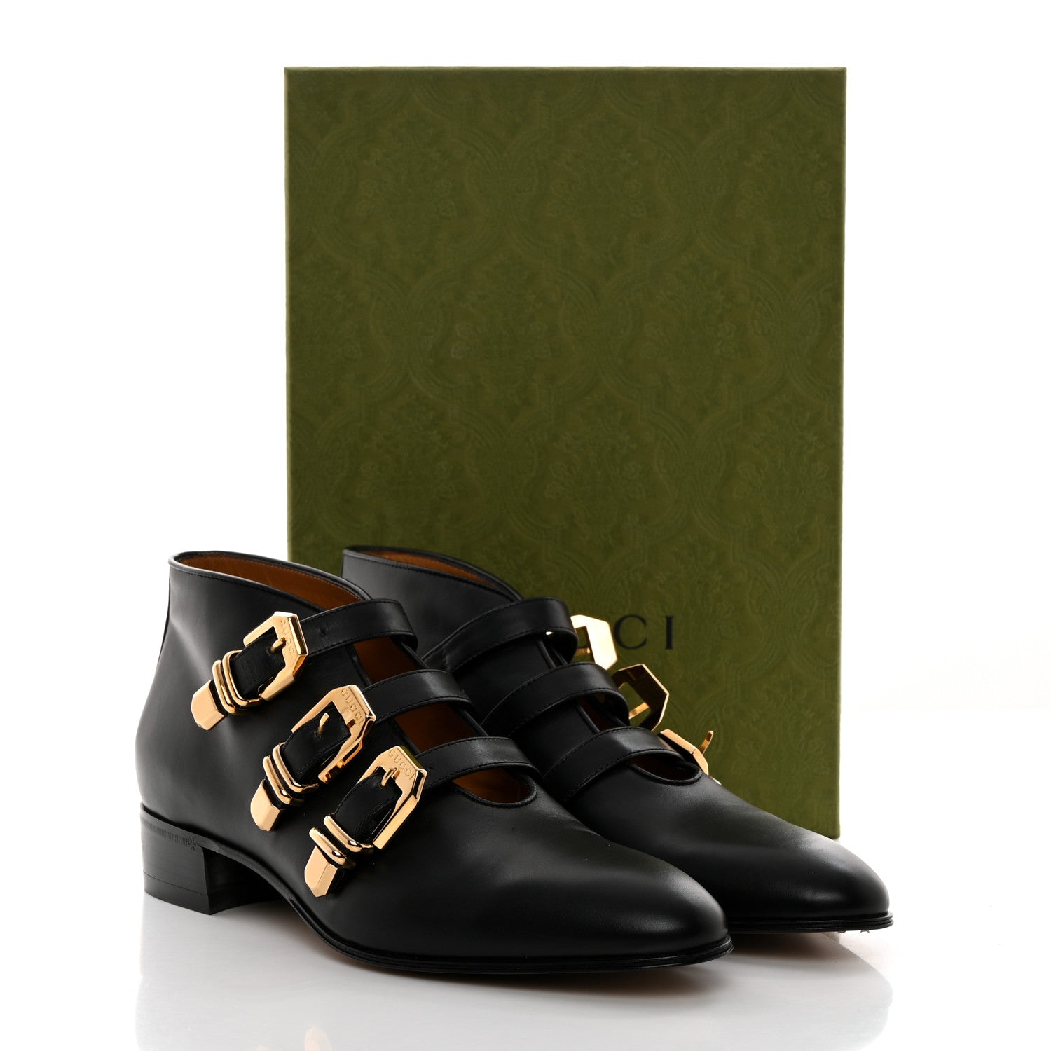 Gucci New Waxed Calfskin Buckle Hollywood Ankle Boots 40.5 Black 9 of 9