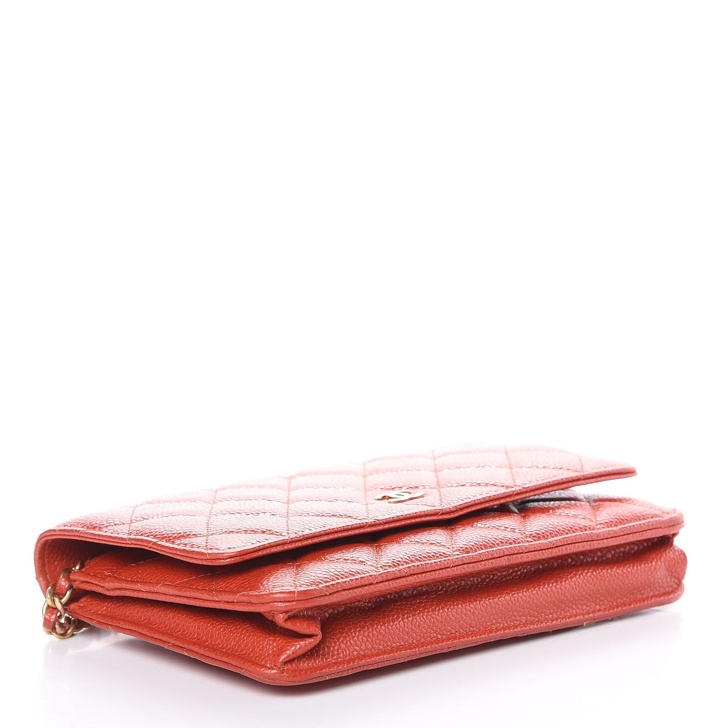 Pearly Caviar Quilted Wallet On Chain WOC Orange