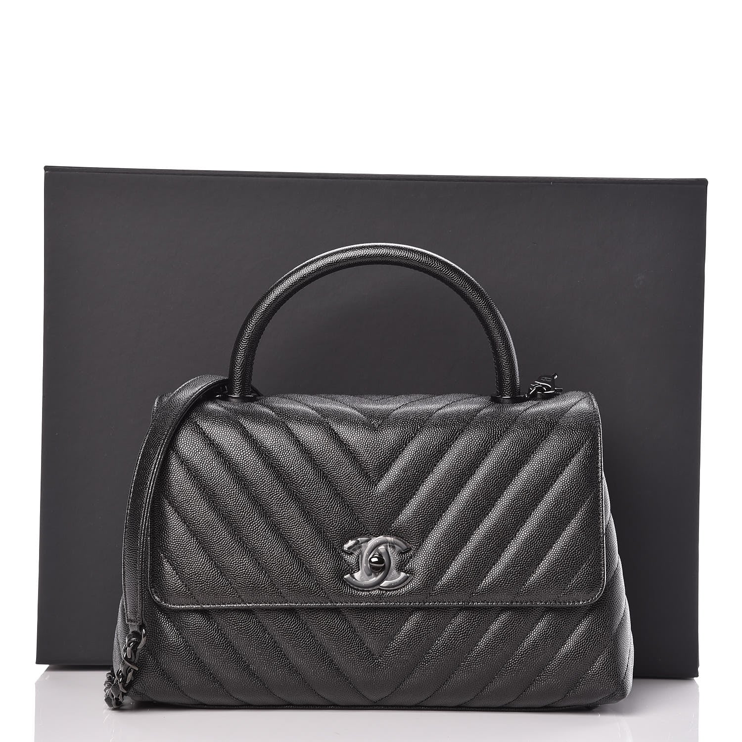 Chanel Caviar Chevron Quilted Small Coco Handle Flap So Black 11 of 11