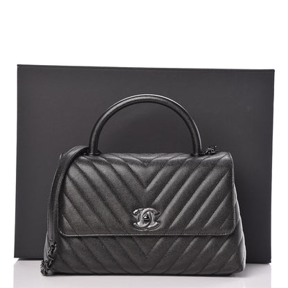 Chanel Caviar Chevron Quilted Small Coco Handle Flap So Black 11 of 11