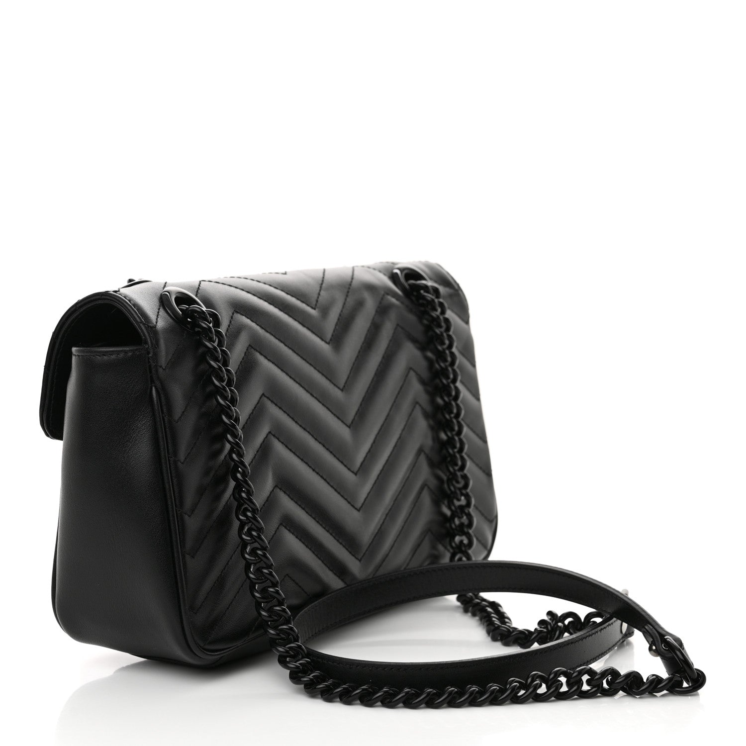Gucci Calfskin Matelasse Monochrome Small GG Marmont Shoulder Bag Black 3 of 10