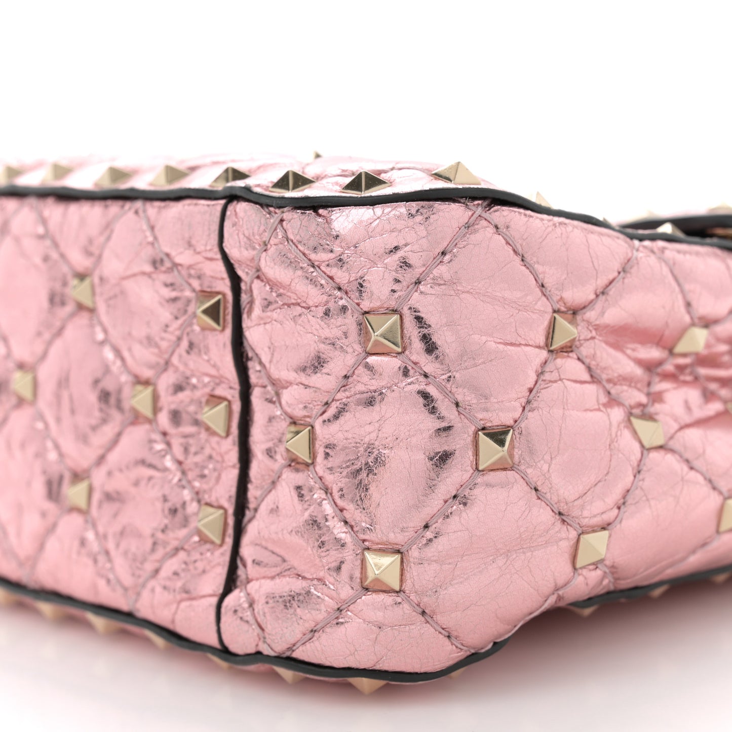 Metallic Wrinkled Lambskin Medium Rockstud Spike Shoulder Bag Lipstick