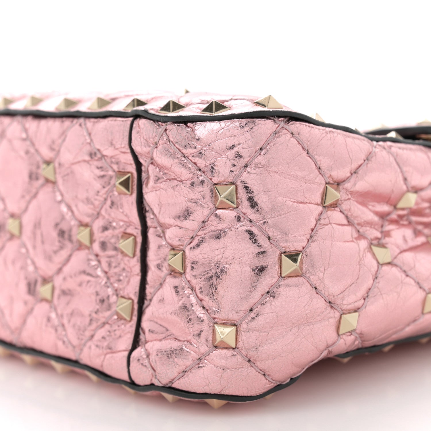 Valentino Garavani Metallic Wrinkled Lambskin Medium Rockstud Spike Shoulder Bag Lipstick 9 of 10