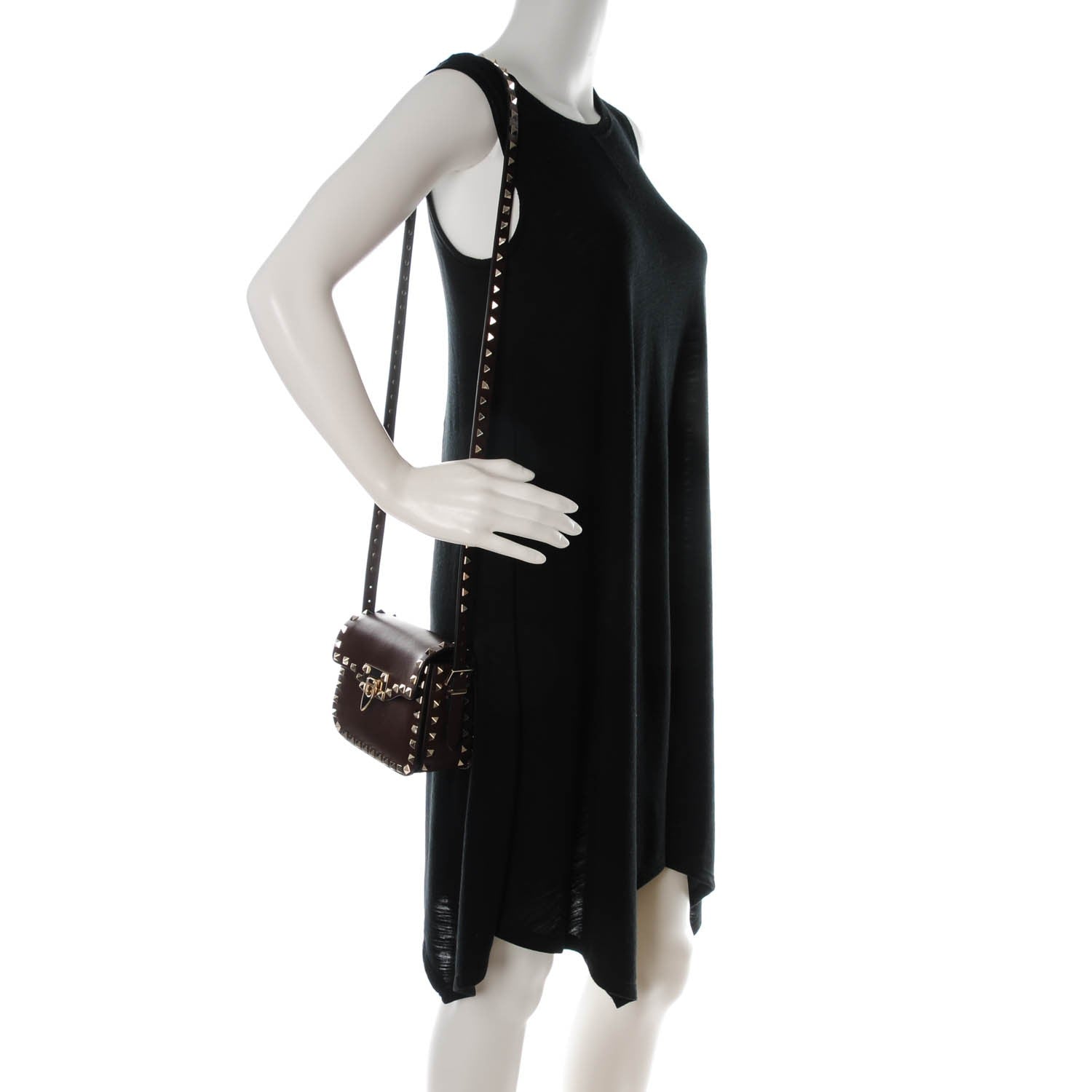 Valentino Garavani Vitello Small Rockstud Flap Saddle Bag Cacao 2 of 7