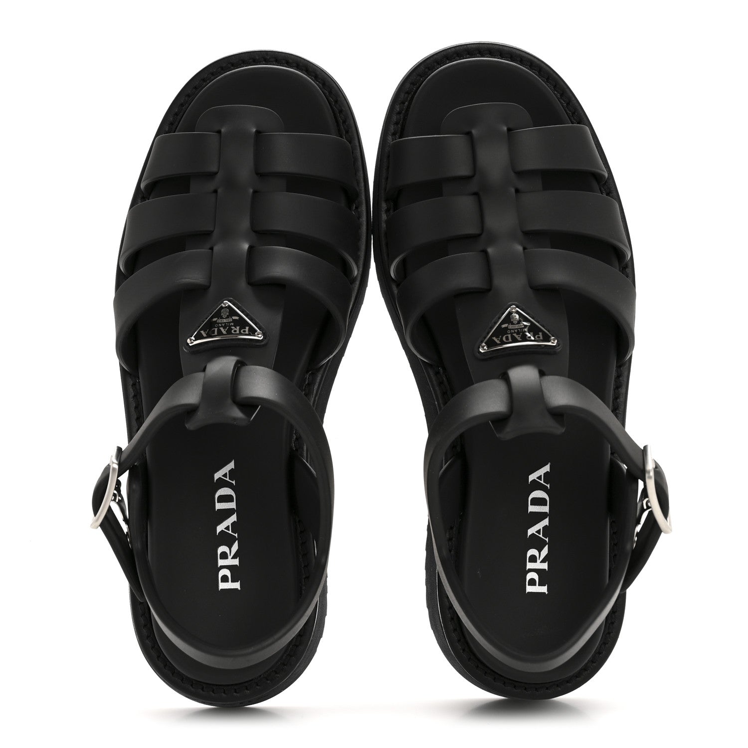 Prada Foam Rubber Triangle Logo Platform Cage Sandals 39 Black 2 of 9