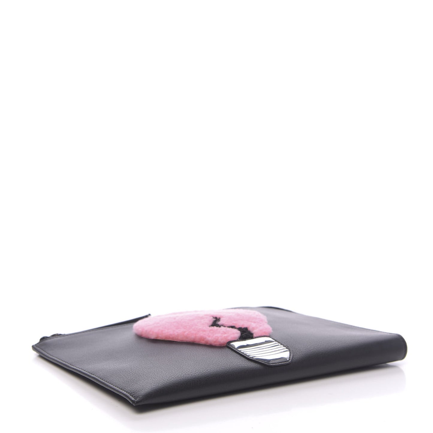 Vitello Dolce Shearling Lightbulb Zip Around Pouch Black Bubblegum