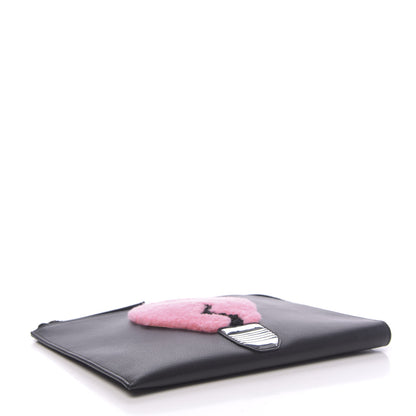 Fendi Vitello Dolce Shearling Lightbulb Zip Around Pouch Black Bubblegum 4 of 8