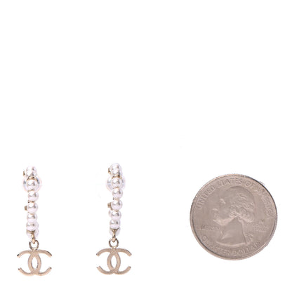 Chanel Pearl Charms CC Hoop Earrings Gold 2 of 4