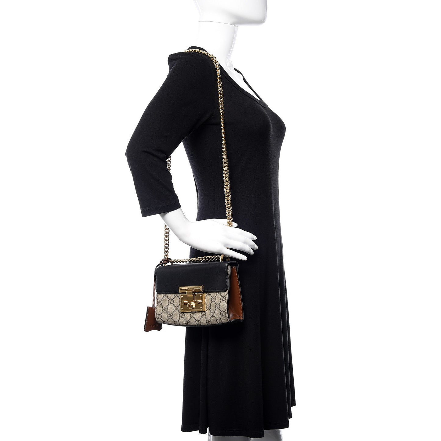 GG Supreme Monogram Calfskin Small Padlock Shoulder Bag Beige Black Cuir