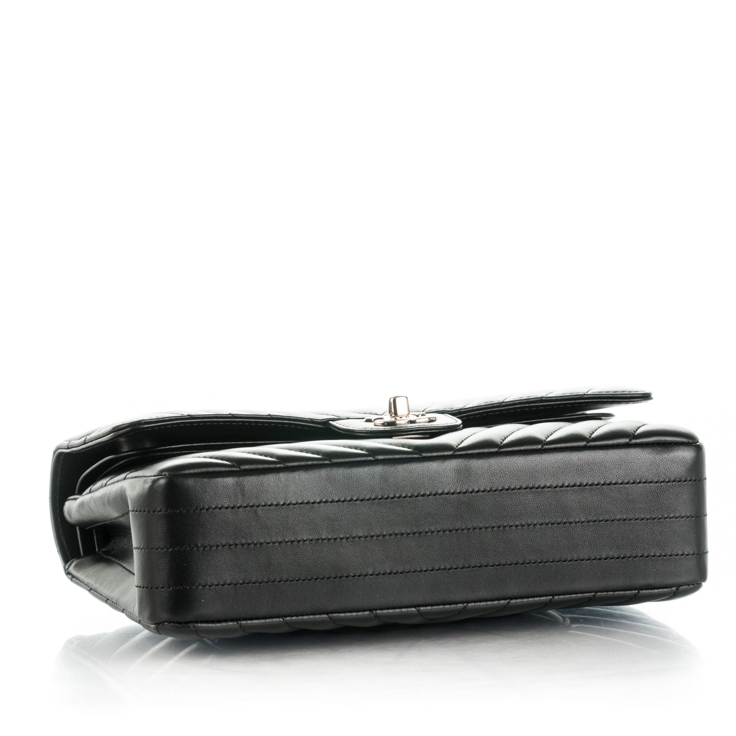 Lambskin Chevron Quilted Medium Double Flap Black