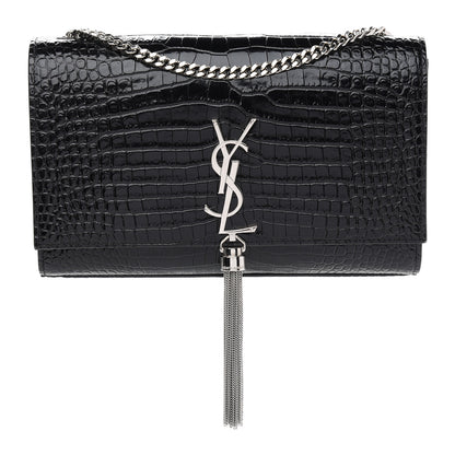 Saint Laurent Calfskin Crocodile Embossed Medium Classic Monogram Kate Tassel Satchel Black 1 of 9