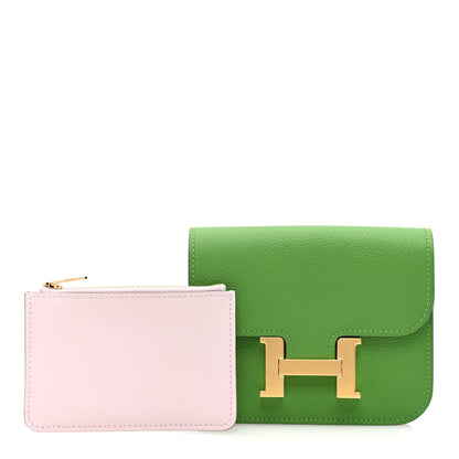 Hermes Evercolor Bi-Color Constance Slim Wallet Vert Yucca Mauve Pale 3 of 8