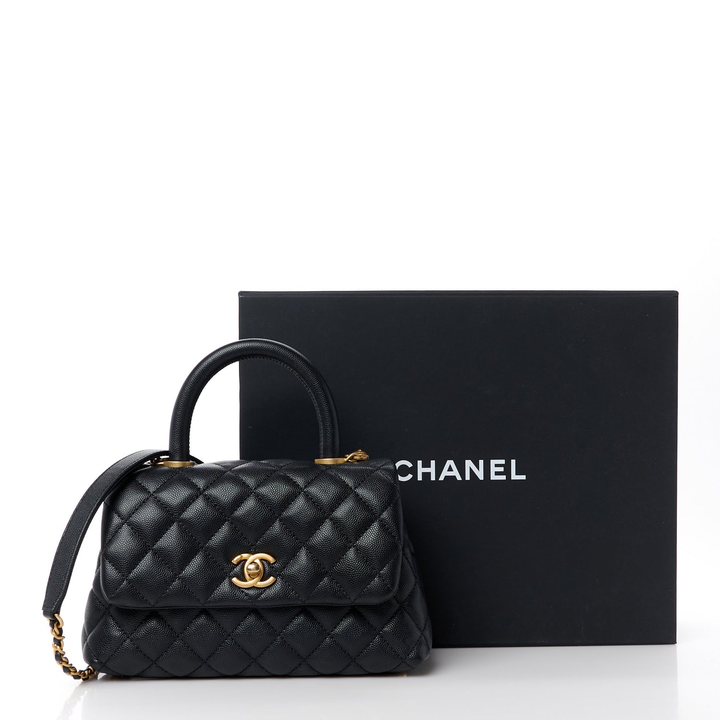 Caviar Quilted Mini Coco Handle Flap Black