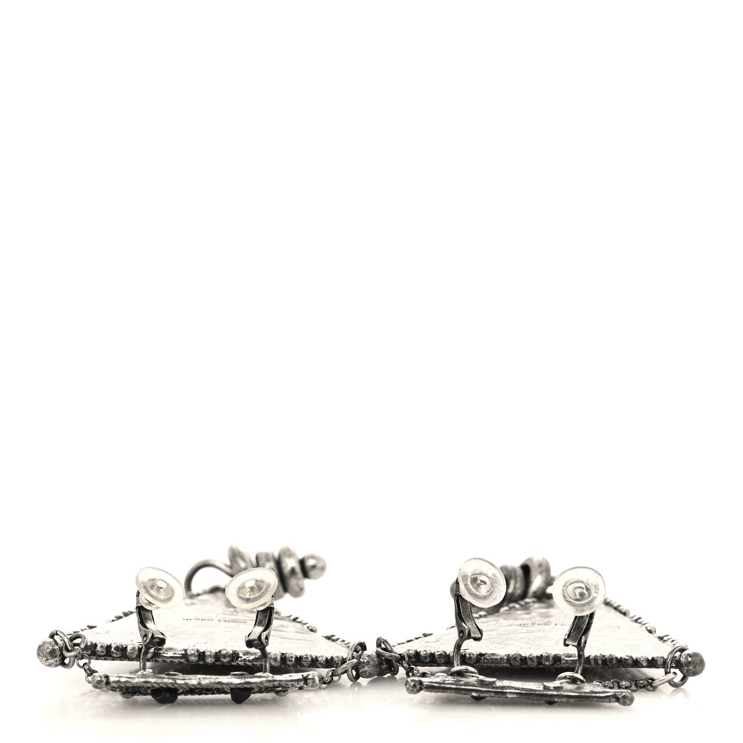 Saint Laurent Crystal Geometric Textured Drop Earrings Silver 3 of 4