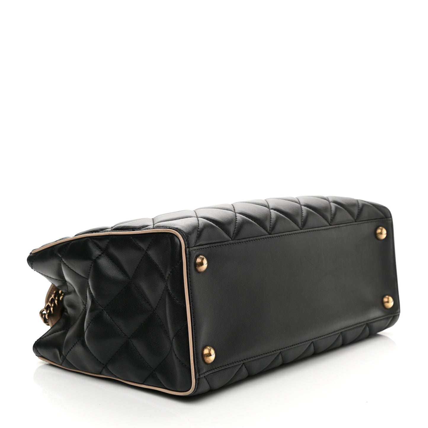 Lambskin Quilted Small Portobello Tote Black Beige