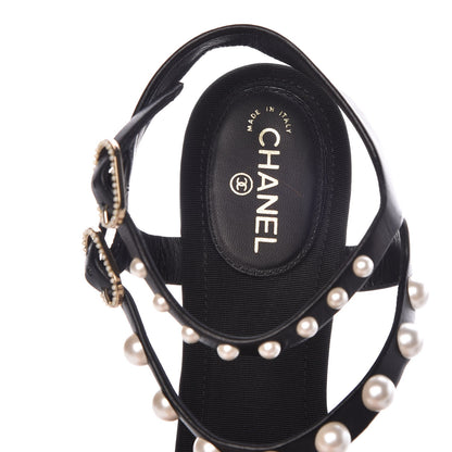 Chanel Lambskin Pearl Thong Sandals 38 Black 23 of 24