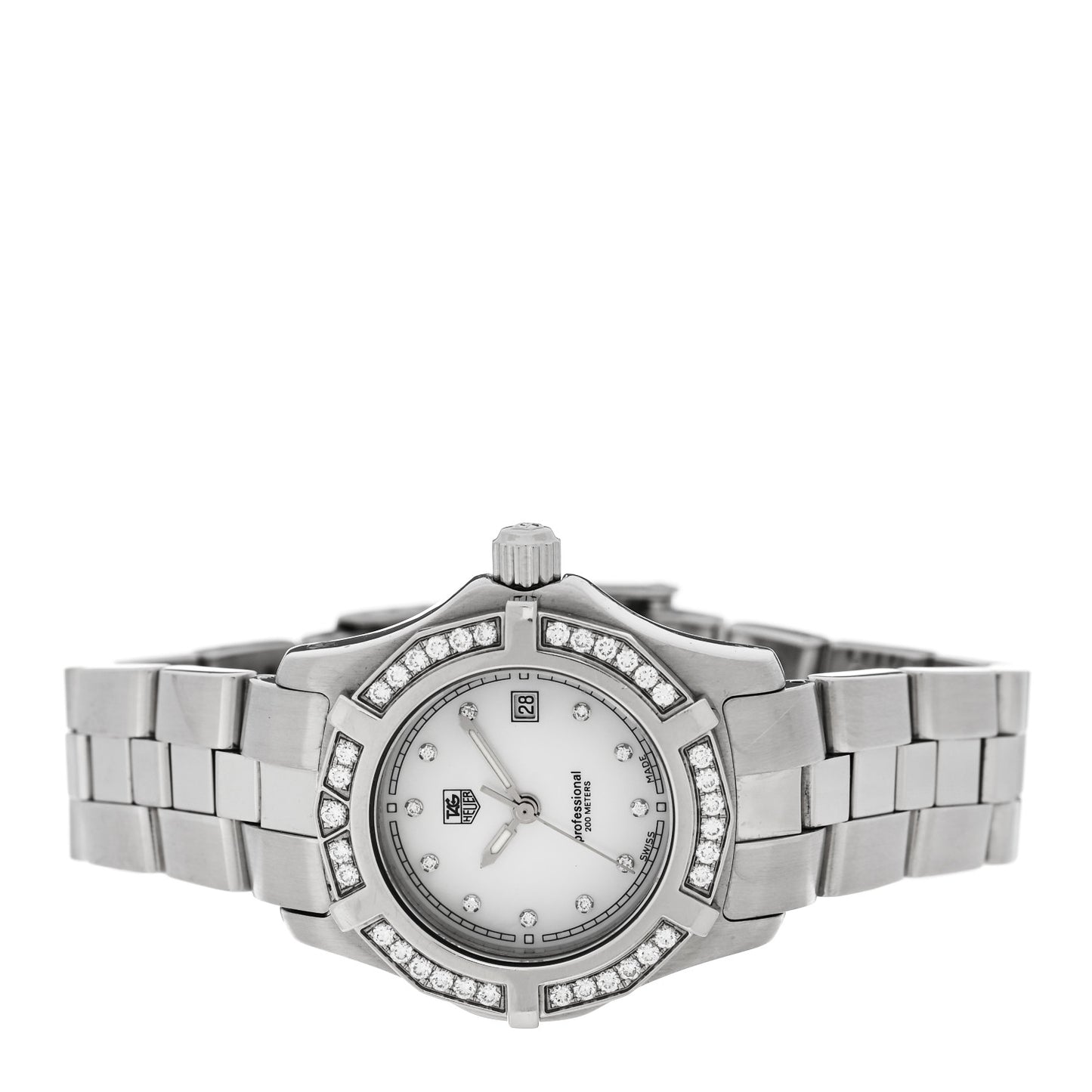 Stainless Steel Diamond Bezel Mother of Pearl 27mm Professional 2000 Quartz Watch WN131J