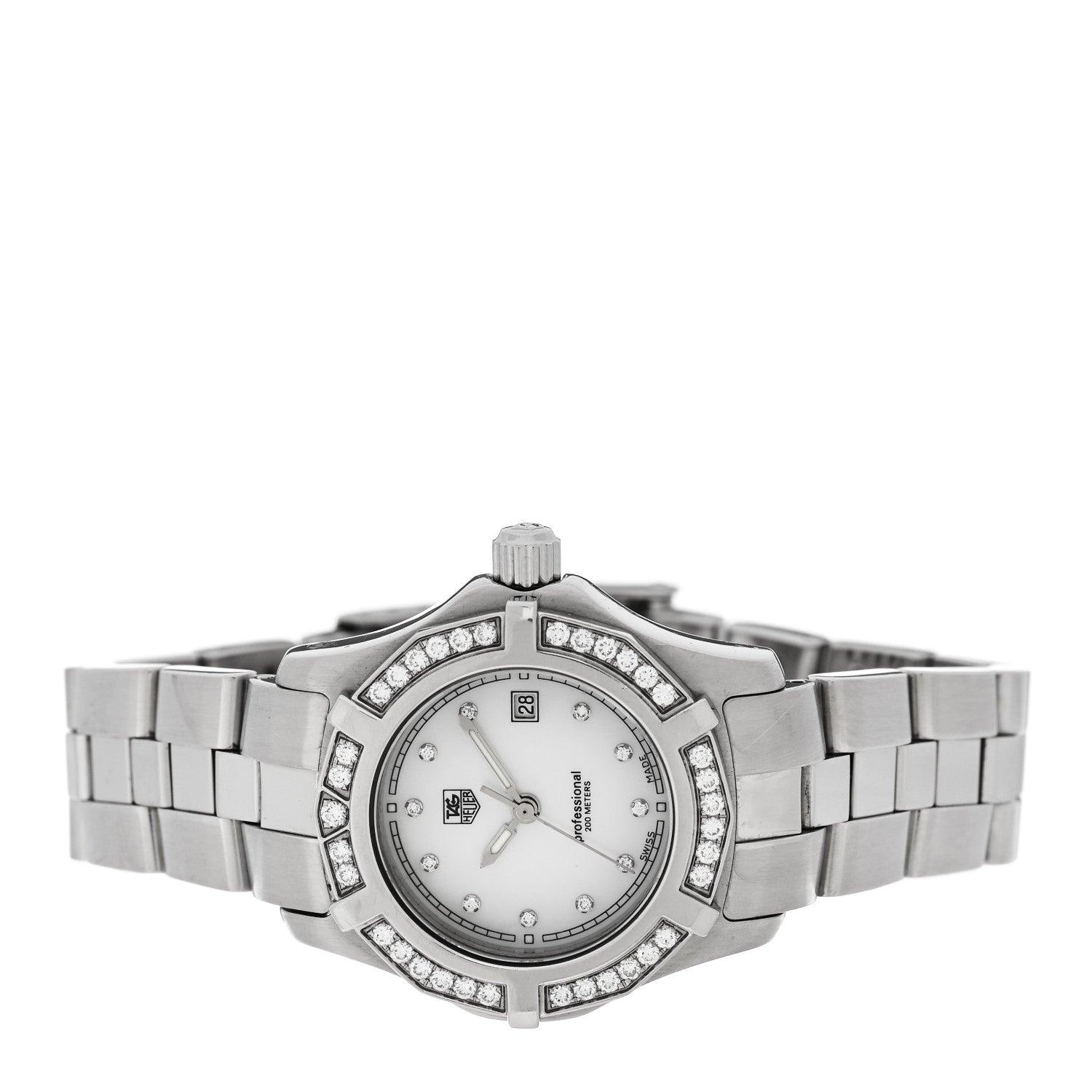 Tag Heuer Stainless Steel Diamond Bezel Mother of Pearl 27mm Professional 2000 Quartz Watch WN131J 2 of 4