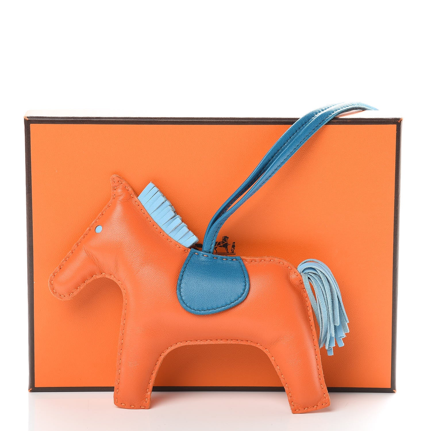 Hermes Milo Lambskin Grigri Rodeo Horse Bag Charm GM Feu Celeste Bleu Izmir 5 of 5