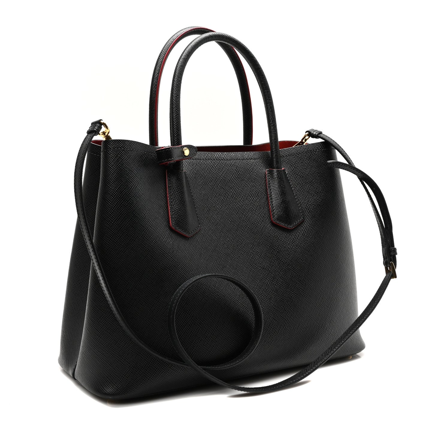 Saffiano Cuir Medium Double Bag Black Fuoco