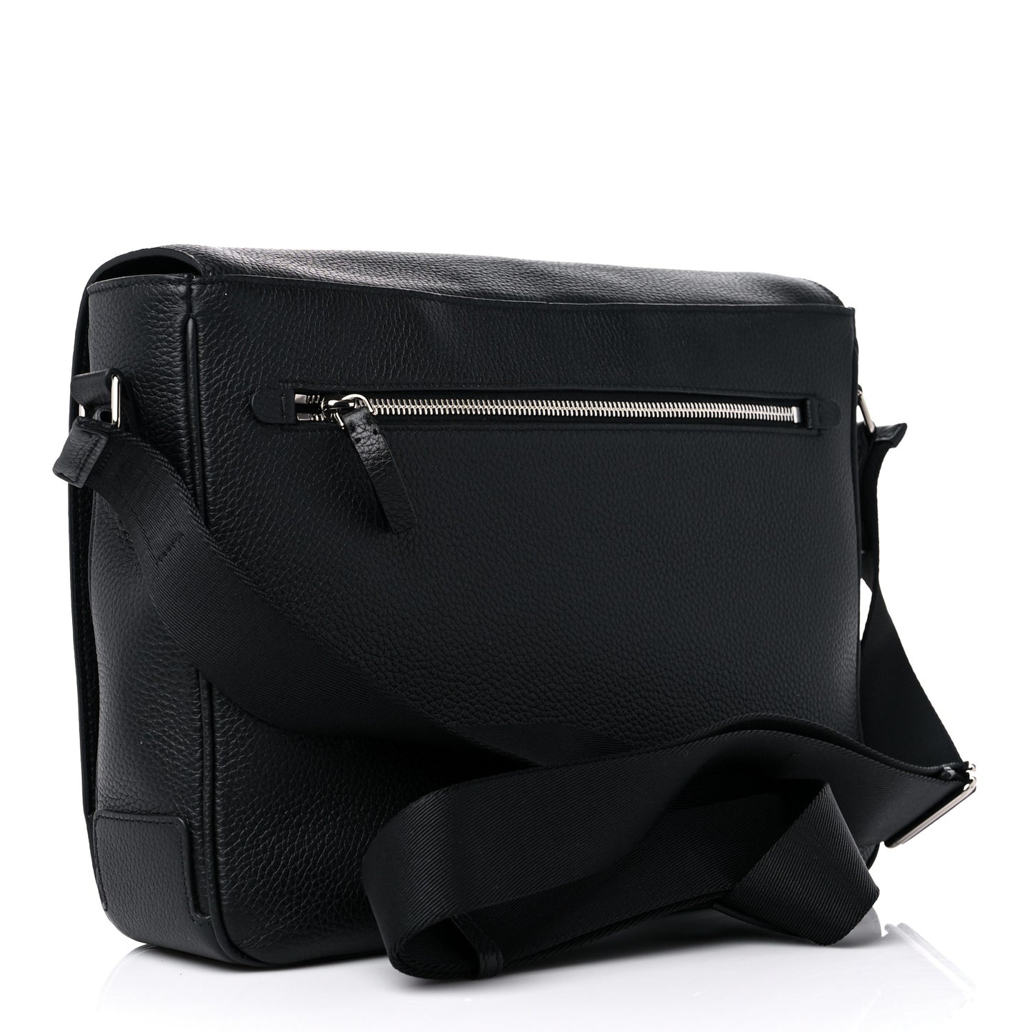 Grainy Calfskin Embossed Bruno Messenger Black