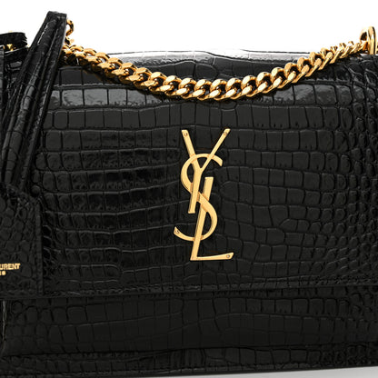 Saint Laurent Calfskin Crocodile Embossed Medium Monogram Sunset Black 7 of 10