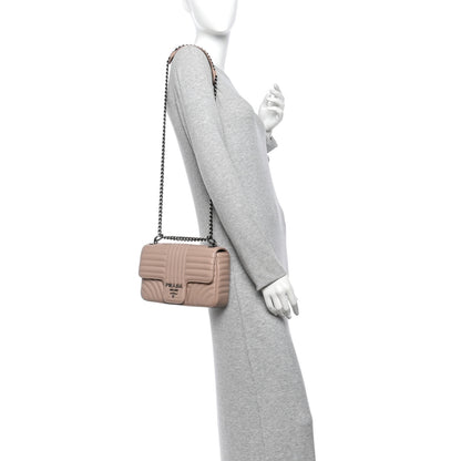 Prada Soft Calfskin Impunture Diagramme Medium Chain Flap Shoulder Bag Cipria 2 of 11