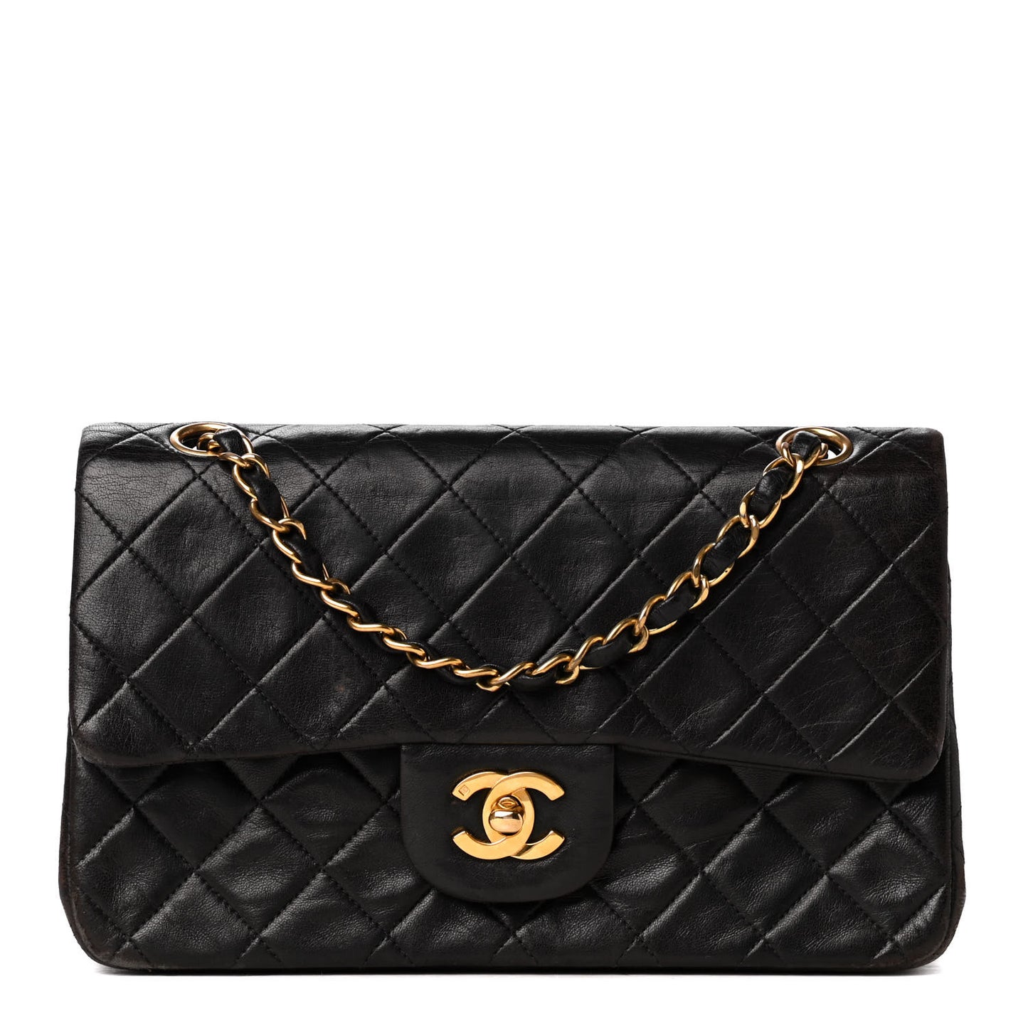 Lambskin Quilted Small Double Flap Dark Brown