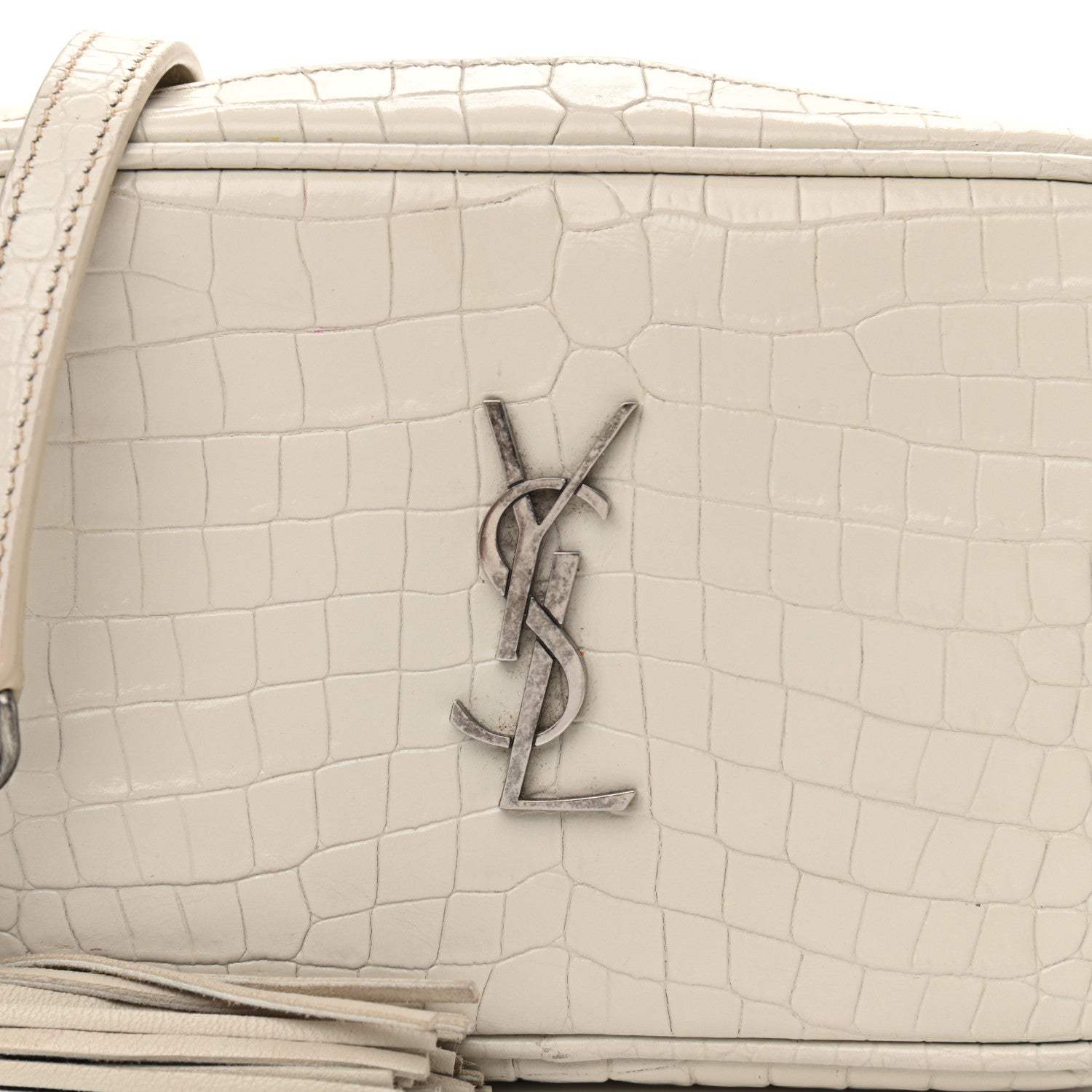 Saint Laurent Calfskin Crocodile Embossed Monogram Mini Lou Camera Bag Crema Soft 8 of 11