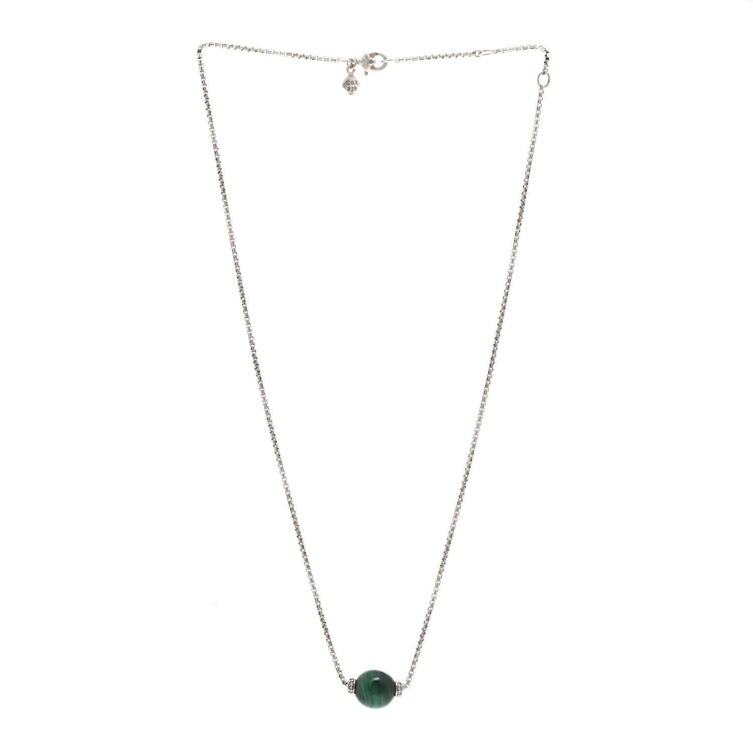 David Yurman Sterling Silver Diamond Malachite 10mm Solari Pendant Necklace 3 of 4