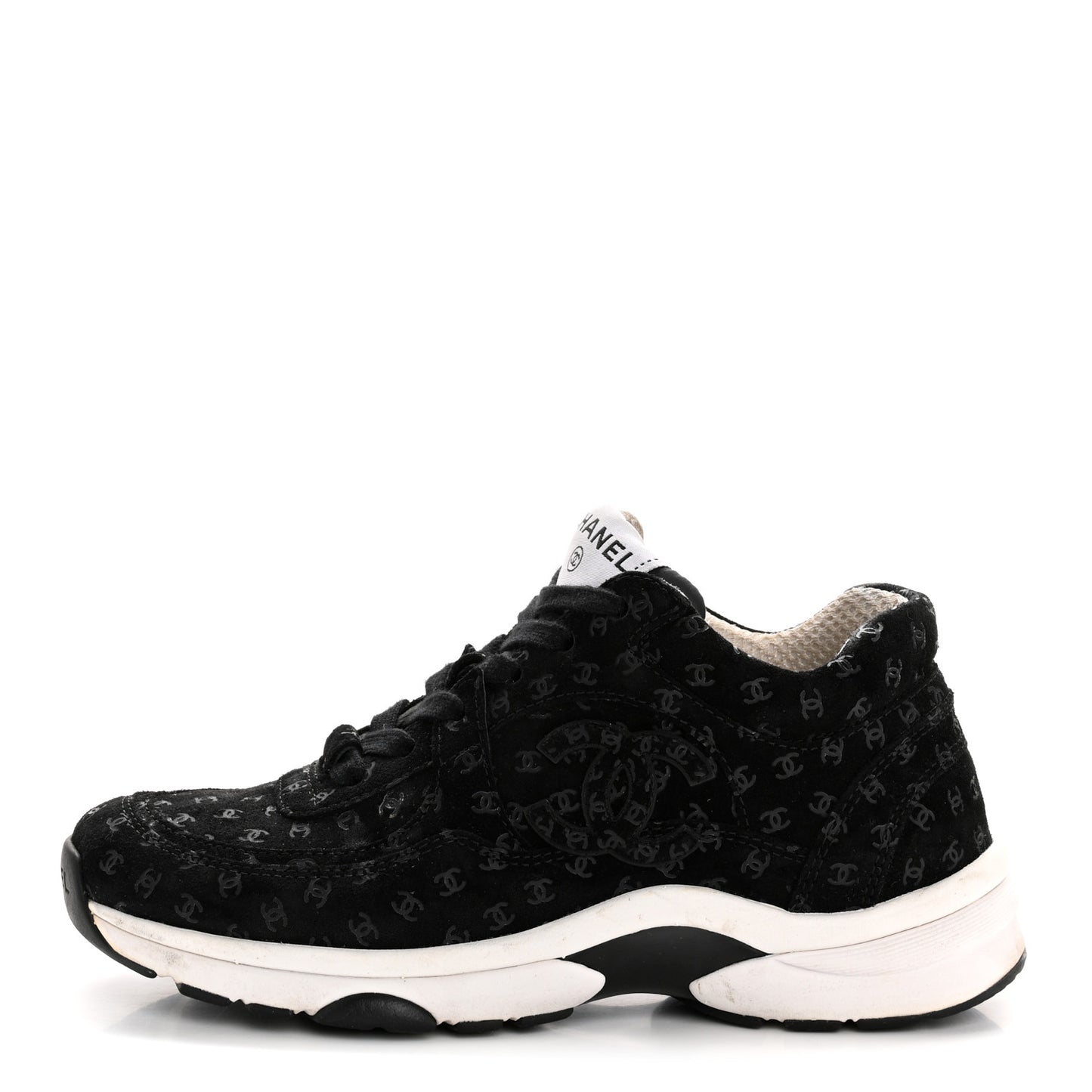 Suede Calfskin Printed CC Sneakers 35 Black