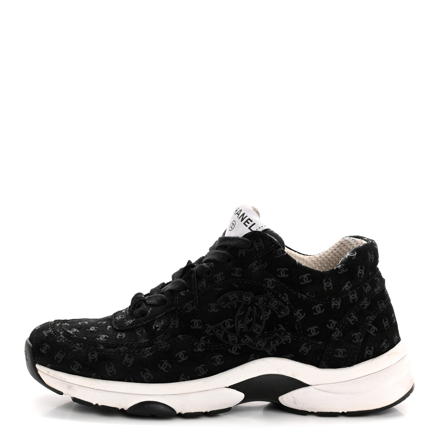 Chanel Suede Calfskin Printed CC Sneakers 35 Black 1 of 10