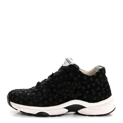 Chanel Suede Calfskin Printed CC Sneakers 35 Black 1 of 10