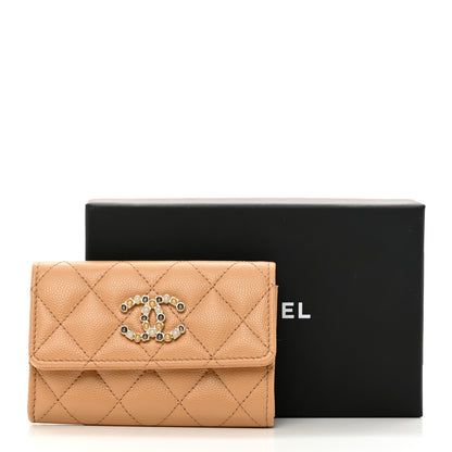 Chanel Shiny Caviar Enamel Quilted CC Flap Card Holder Beige 9 of 9