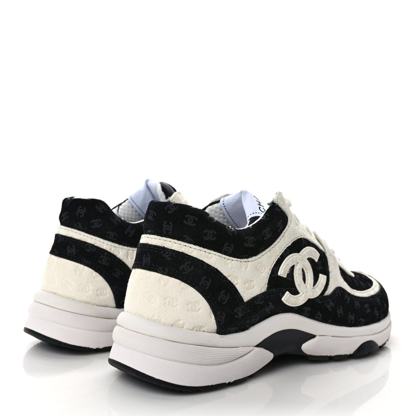 Nylon Suede Calfskin Printed CC Sneakers 36 White Black
