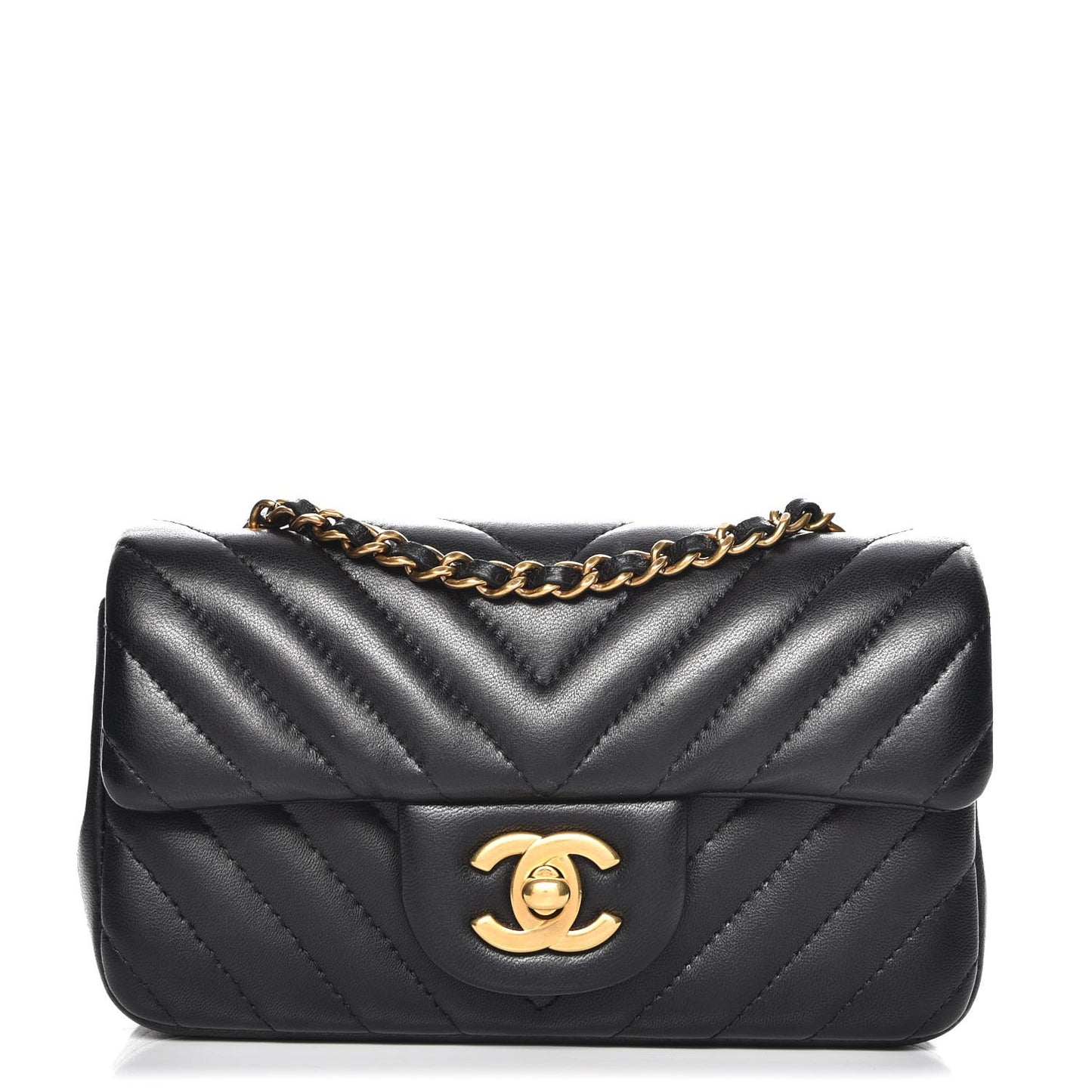 Lambskin Chevron Quilted Extra Mini Rectangular Flap Black